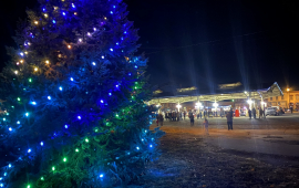 In November 2022, Mayor Camalla Leonhard and First-Grader Jonathan Harmon  officially lit the tree at Haymarket Square.